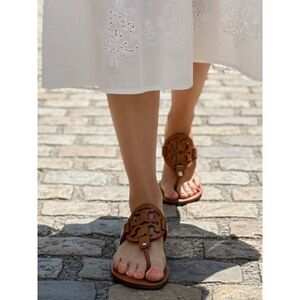 Tory Burch Brown Leather Miller Flat Sandals - Size 8